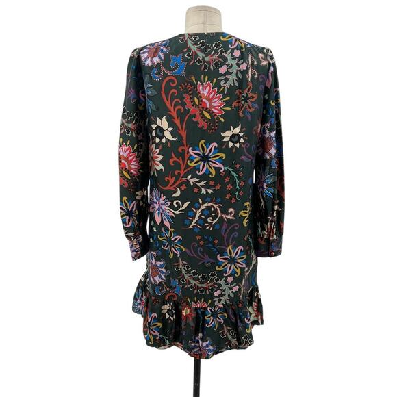 Tory Burch Floral Longsleeve Silk Twill Shift Dress Black Mountain Floral Size 0 - Picture 9 of 15